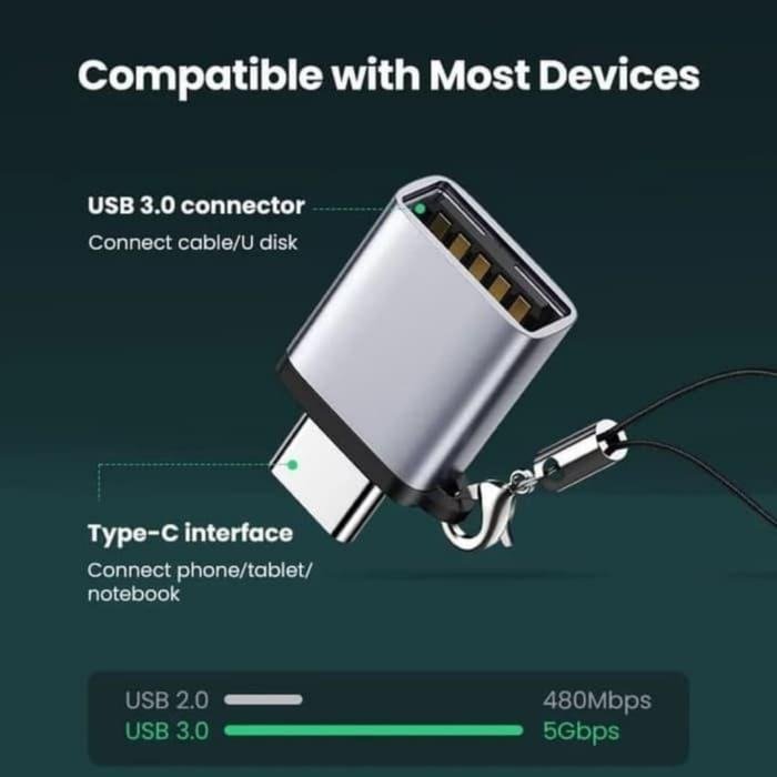 UGREEN 50283 Adapter OTG USB-C Type C ke USB-A Female 3.0 High Speed 5Gbps Material Zinc Alloy Warna Space Gray untuk Transfer Data dan Menghubungkan Flashdisk Mouse Keyboard USB Hub HDD serta Card Reader ke HP Tablet dan Laptop Type-C Plug and Play - Gambar 5