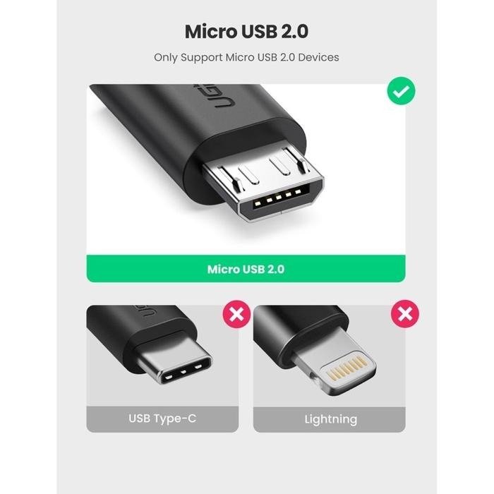 UGREEN 10396 Adapter OTG Micro USB ke USB 2.0 Female Kabel 12cm High Speed 480Mbps Material PVC dengan Konduktor Tembaga Kaleng untuk Koneksi Flashdisk Mouse Keyboard dan Perangkat USB Plug and Play dengan Dukungan Format FAT16 FAT32 - Gambar 5