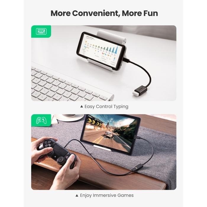 UGREEN 10396 Adapter OTG Micro USB ke USB 2.0 Female Kabel 12cm High Speed 480Mbps Material PVC dengan Konduktor Tembaga Kaleng untuk Koneksi Flashdisk Mouse Keyboard dan Perangkat USB Plug and Play dengan Dukungan Format FAT16 FAT32 - Gambar 3