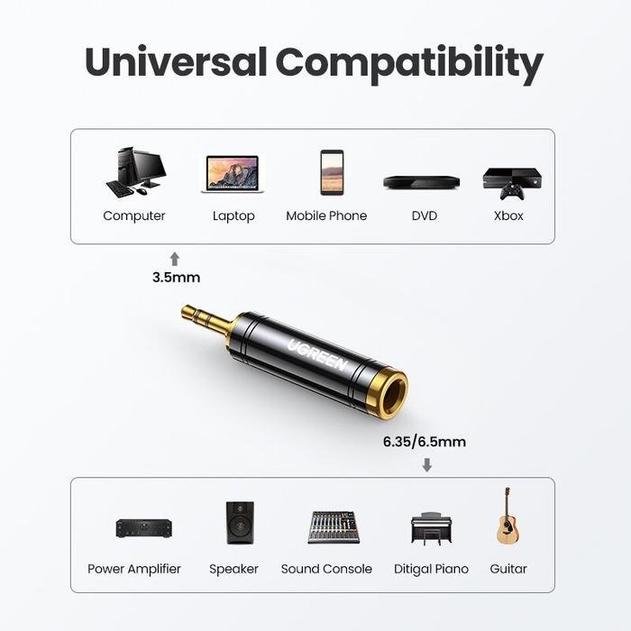 UGREEN 60711 Adapter Audio Jack 6.5mm Female to 3.5mm Male Gold Plated HiFi Sound Converter AUX Stereo Plug and Play untuk Smartphone Tablet MP3 dan Headphone ke Amplifier Mixing Console Home Theater atau Receiver AV - Gambar 7