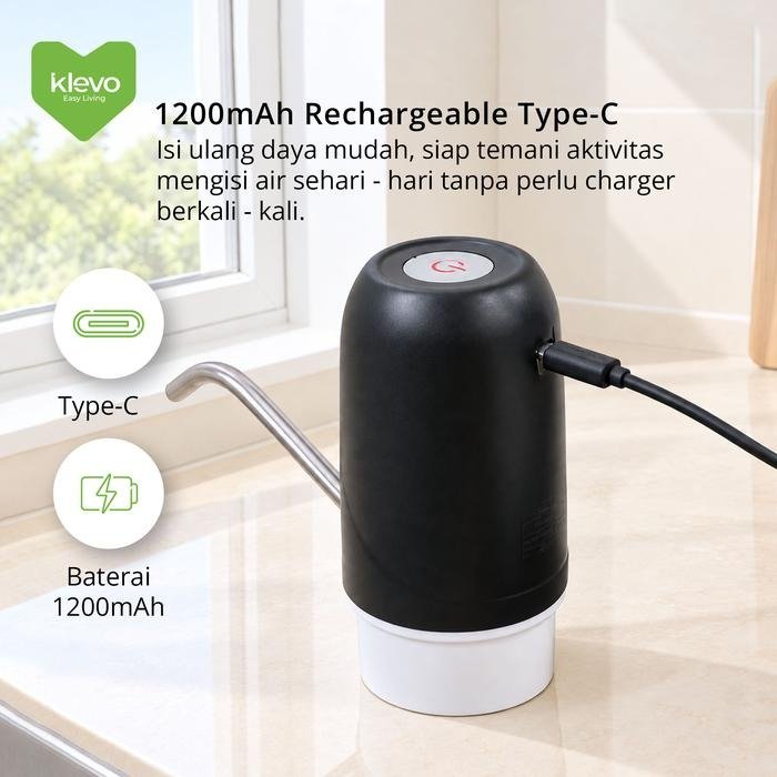 KLEVO KL-WP08 Pompa Air Galon Elektrik Otomatis Rechargeable 1200mAh Non LED USB Micro dengan Teknologi Low Noise Pipa Stainless Steel 304 Selang Silikon Food Grade Dispenser Air Minum Portable Praktis untuk Rumah Kantor dan Dapur - Gambar 7