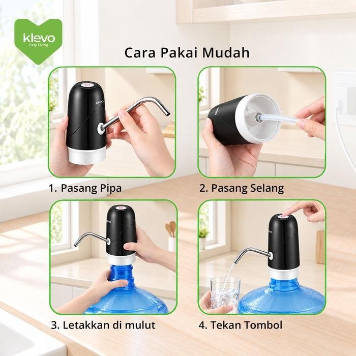 KLEVO KL-WP08 Pompa Air Galon Elektrik Otomatis Rechargeable 1200mAh Non LED USB Micro dengan Teknologi Low Noise Pipa Stainless Steel 304 Selang Silikon Food Grade Dispenser Air Minum Portable Praktis untuk Rumah Kantor dan Dapur - Gambar 4