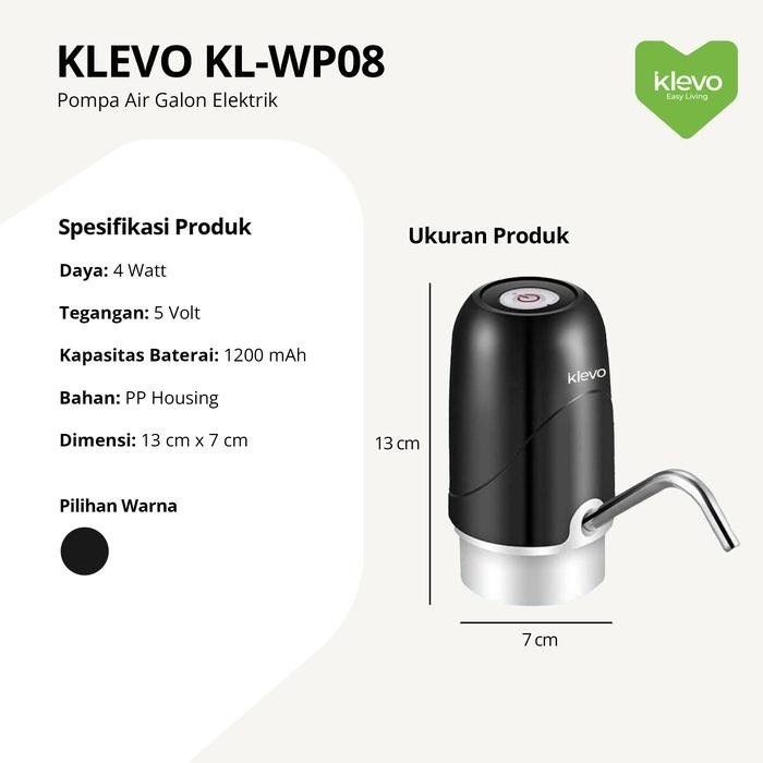 KLEVO KL-WP08 Pompa Air Galon Elektrik Otomatis Rechargeable 1200mAh Non LED USB Micro dengan Teknologi Low Noise Pipa Stainless Steel 304 Selang Silikon Food Grade Dispenser Air Minum Portable Praktis untuk Rumah Kantor dan Dapur - Gambar 2