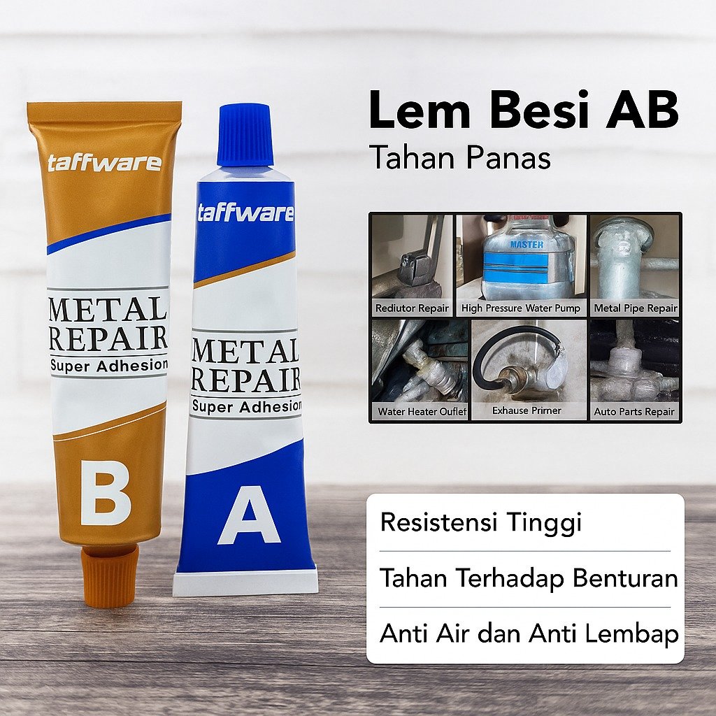Taffware SW-15 Lem Besi AB Epoxy Resin 100g Industrial Repair Glue Multifungsi untuk Reparasi Besi Baja Aluminium Tembaga dan Keramik Tahan Panas -40°C sampai 150°C Anti Air Tahan Lembap dengan Rasio Campuran 1:1 untuk Perbaikan Berbagai Material - Gambar 2