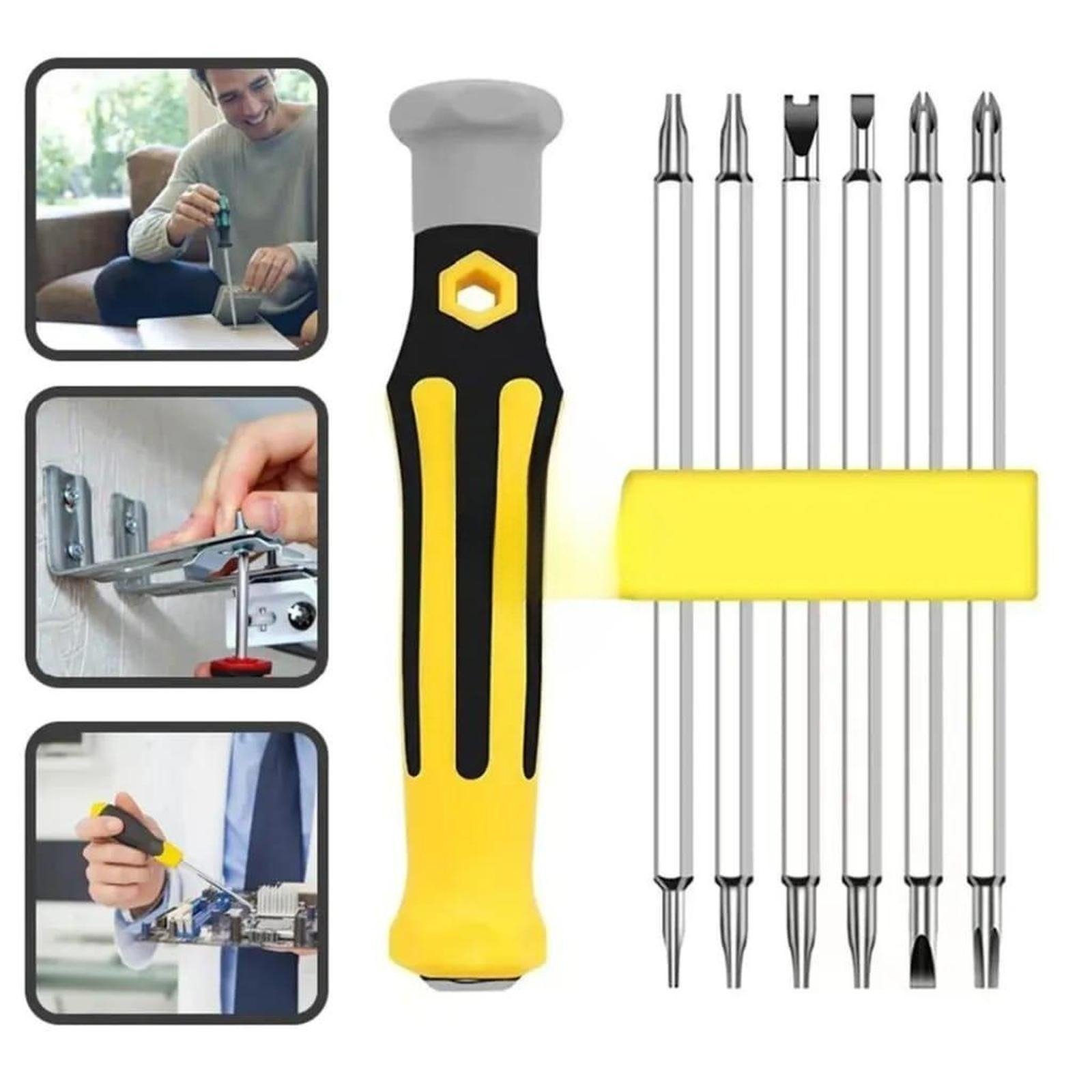 Obeng HF-007 Set Bolak Balik 12 Mata Obeng 12 in 1 Plus Minus Bintang Multifungsi Panjang 14 cm dengan Mata T5 T6 T7 T8 T9 T10 T15 Y3.0 M2.6 PH0 Minus 2mm dan 2.5mm untuk Servis Perangkat Elektronik serta Perbaikan Rumah - Gambar 6