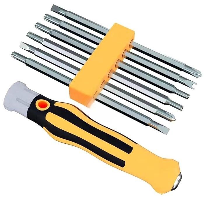 Obeng HF-007 Set Bolak Balik 12 Mata Obeng 12 in 1 Plus Minus Bintang Multifungsi Panjang 14 cm dengan Mata T5 T6 T7 T8 T9 T10 T15 Y3.0 M2.6 PH0 Minus 2mm dan 2.5mm untuk Servis Perangkat Elektronik serta Perbaikan Rumah - Gambar 4