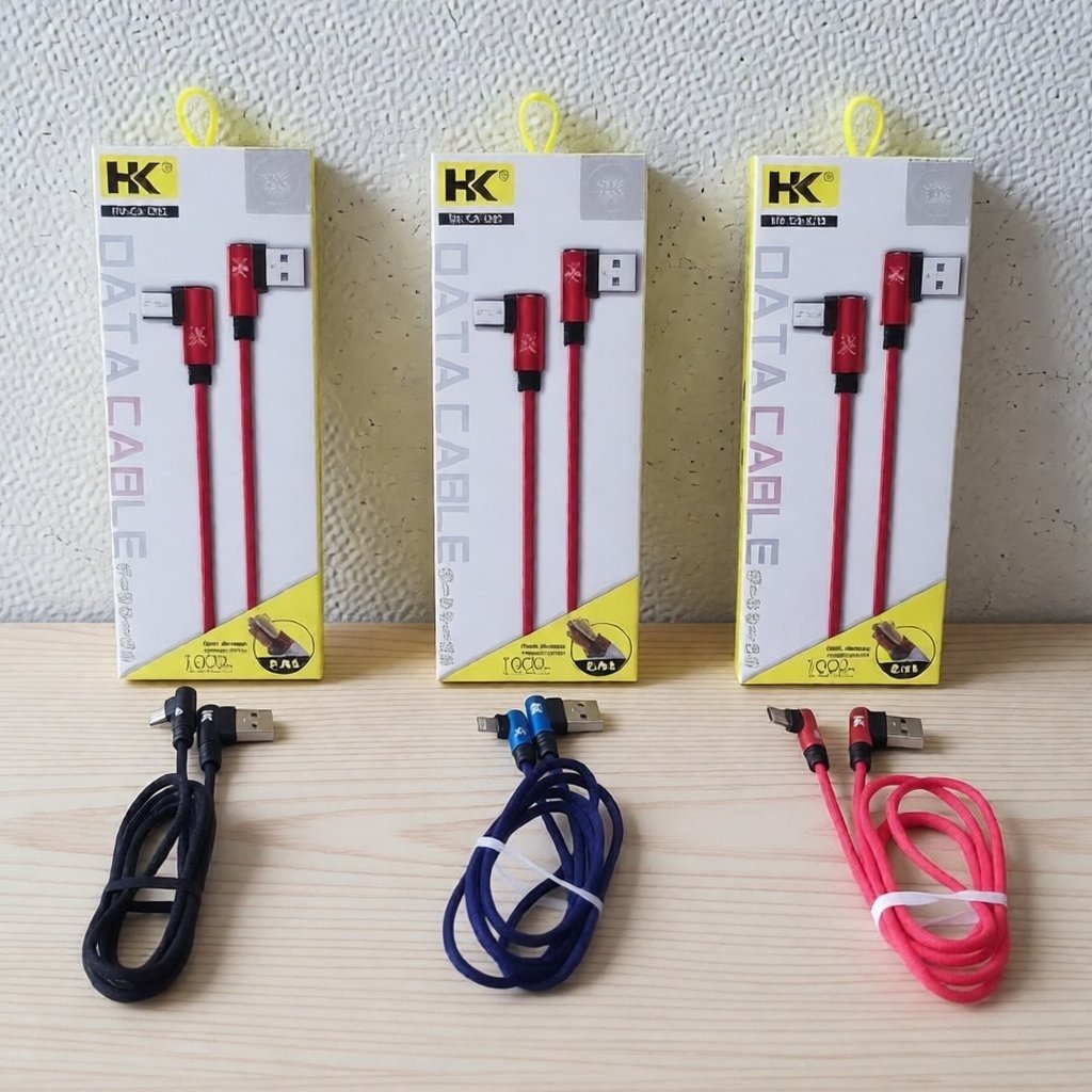 HK HK-CA-D01 Kabel Charger Micro USB L Shape Gaming 2.4A Panjang 1000mm Kabel Data USB Fast Charging dengan Kepala Konektor Siku Anti Kusut dan Plug and Play untuk Pengisian Daya serta Transmisi Data Perangkat Micro USB - Gambar 4