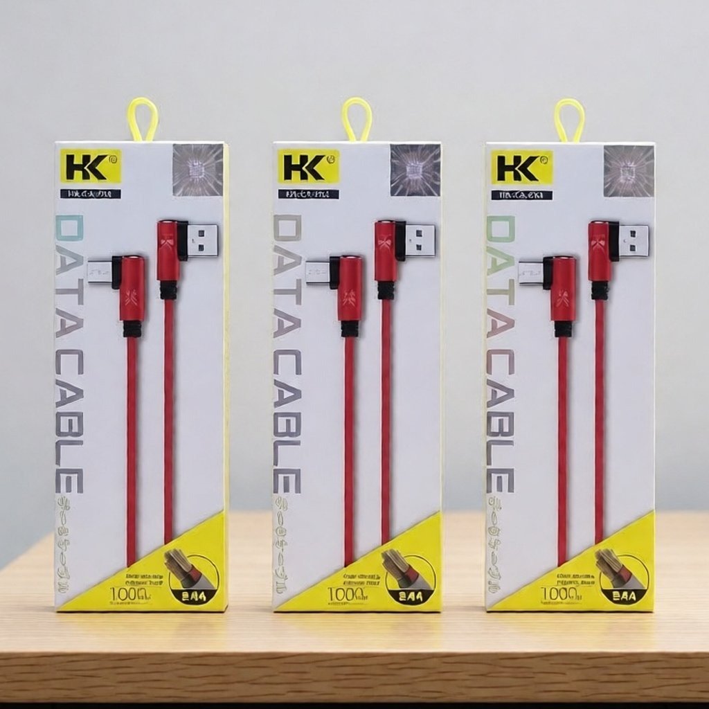 HK HK-CA-D01 Kabel Charger Micro USB L Shape Gaming 2.4A Panjang 1000mm Kabel Data USB Fast Charging dengan Kepala Konektor Siku Anti Kusut dan Plug and Play untuk Pengisian Daya serta Transmisi Data Perangkat Micro USB - Gambar 2