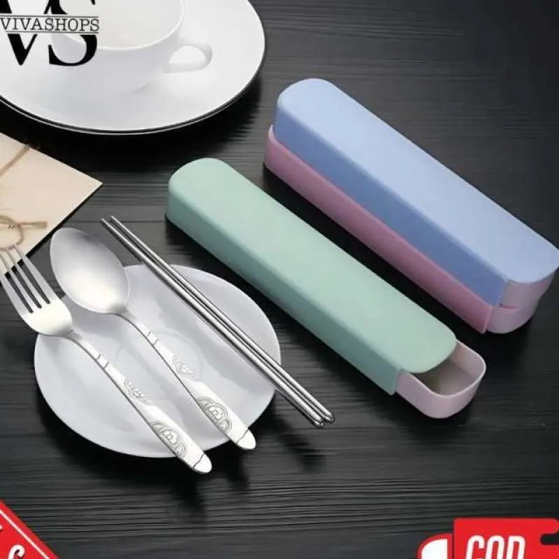 Set Alat Makan Stainless Steel Sendok Garpu Sumpit dengan Kotak Penyimpanan Praktis untuk Bekal Kantor Sekolah Kampus Traveling dan Penggunaan Harian Desain Minimalis Ringkas Mudah Dibawa - Gambar 6